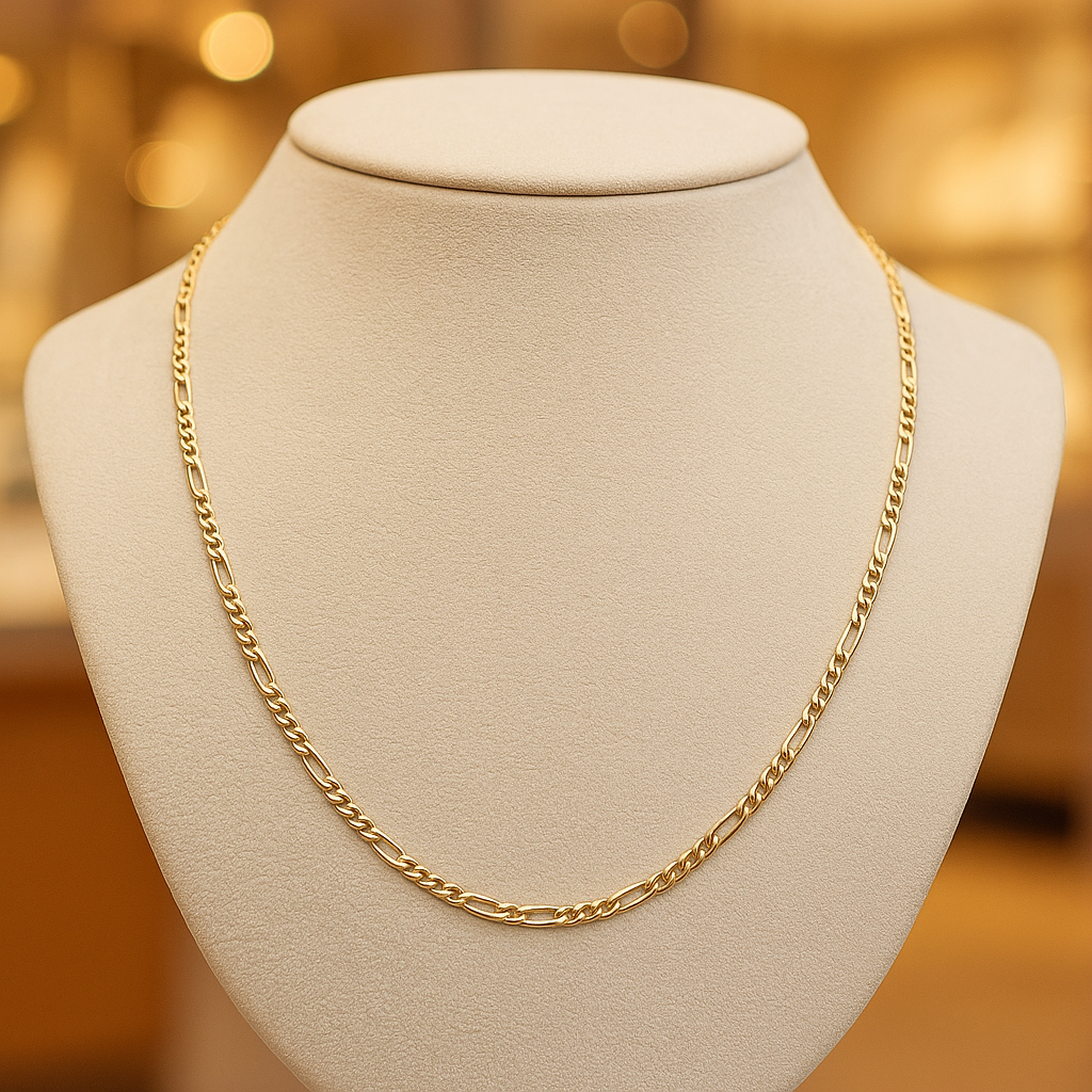 14K Gold Necklace Figaro Solid Yellow Gold Chain - Elegant Italian Link Design - Unisex Solid Gold Jewelry - Premium Craftsmanship