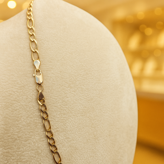14K Necklace Figaro Solid Yellow Gold Chain - Genuine Elegant Italian Link Design - Unisex Solid Gold Jewelry - Premium Craftsmanship