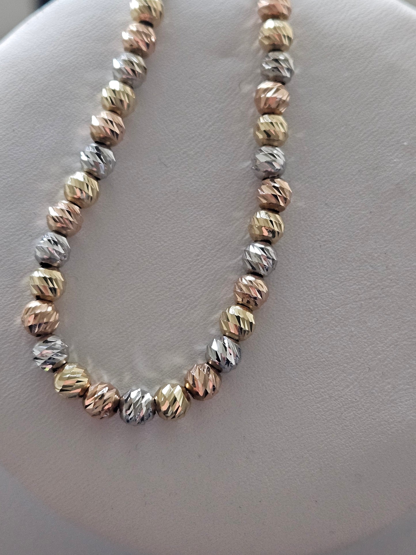 18K real tricolor, rose yellow white gold, gold bracelet, beads chain bracelet, charm minimal simple style, chic gift BD