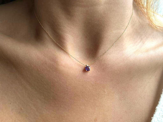 18k Gold Amethyst Necklace Genuine Natural Gemstone Pendant • February Birthstone Jewelry • Dainty Healing Crystal Necklace • Elegant Gift