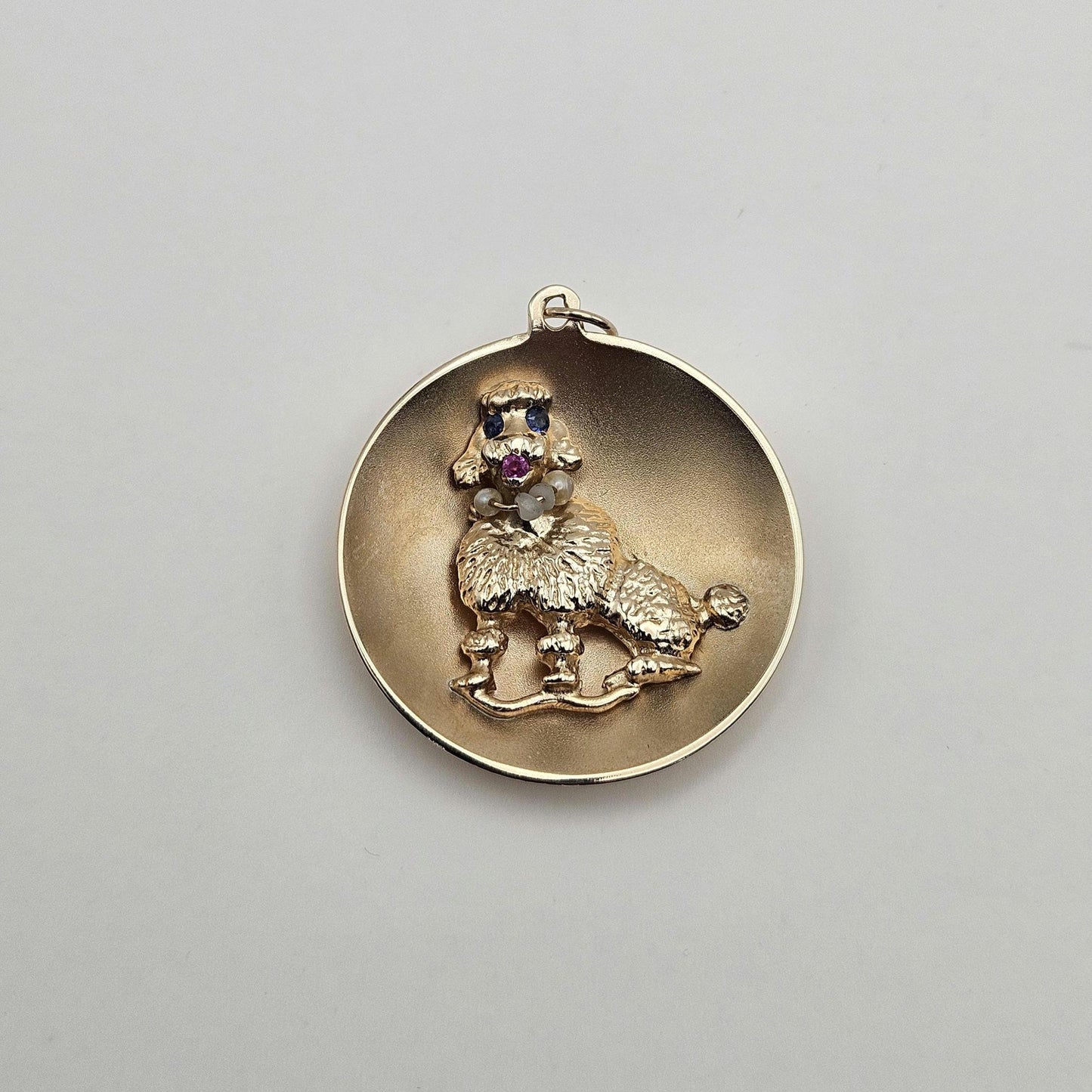 Vintage 14k Gold Poodle Charm Pendant: Ruby, Sapphire, Pearl Necklace