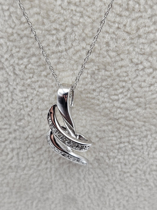 10k Necklace White Gold with Sparkling Intertwined Loop Pendant - White Gold Pendant in 18 inches Necklace - Modern Jewelry Gift for Her
