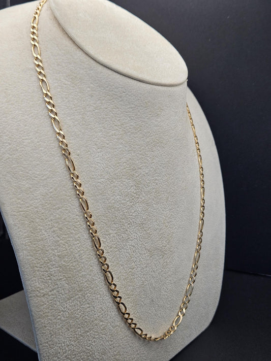 14K Necklace Figaro Solid Yellow Gold Chain - Genuine Elegant Italian Link Design - Unisex Solid Gold Jewelry - Premium Craftsmanship