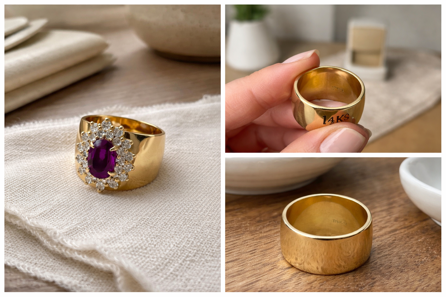 Estate 14K Gold Ring Yellow Gold Natural Oval Ruby Diamonds Stones Size 7.5