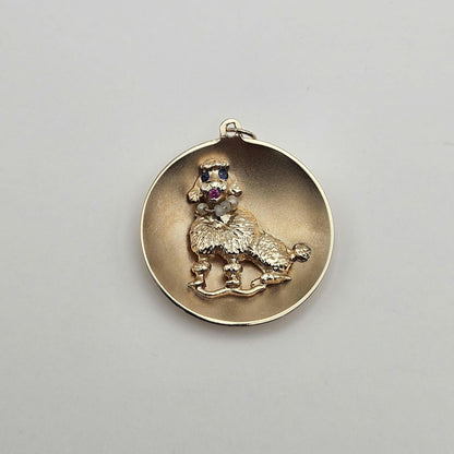 Vintage 14k Gold Poodle Charm Pendant: Ruby, Sapphire, Pearl Necklace