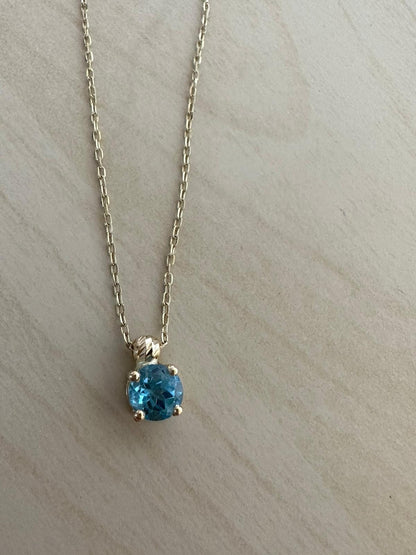 Blue stone Gold Necklace Aquamarine 18k Real Solid Gold , March Birthstone, Aquamarine Round Stone, Gold Chain Necklace, Gift for her
