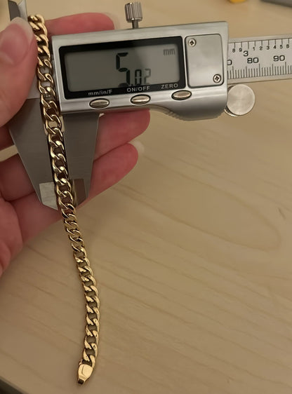 Gold Cuban Braclet Curb, 18k Link Chain Bracelet, 5 MM Width, Real Gold Gourmet Bracelet Gift for Her, Gift for Him, Unisex Bracelet