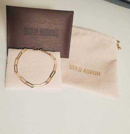 Paperclip Bracelet 18k Solid Gold Chain Bracelet, Dainty Chain, In Trend Chain Bracelet in Gold, Delicate / NOT HOLLOW!, Gift for Her