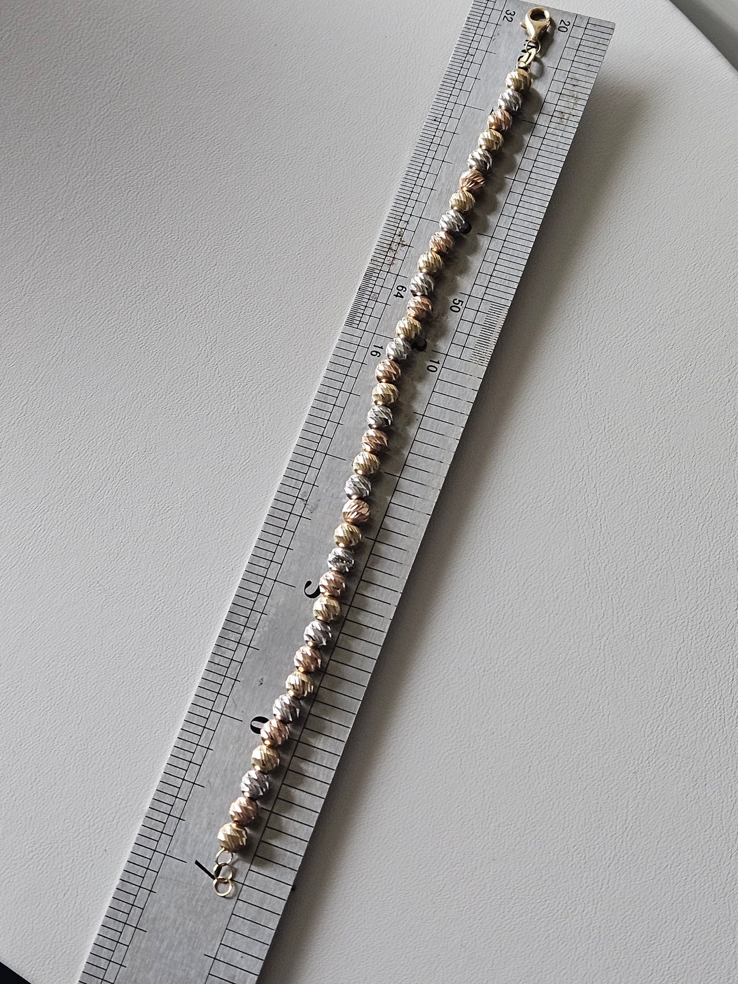 18K real tricolor, rose yellow white gold, gold bracelet, beads chain bracelet, charm minimal simple style, chic gift BD