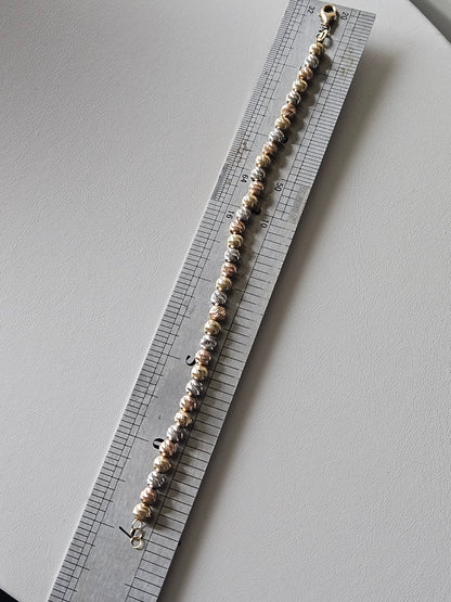 18K real tricolor, rose yellow white gold, gold bracelet, beads chain bracelet, charm minimal simple style, chic gift BD