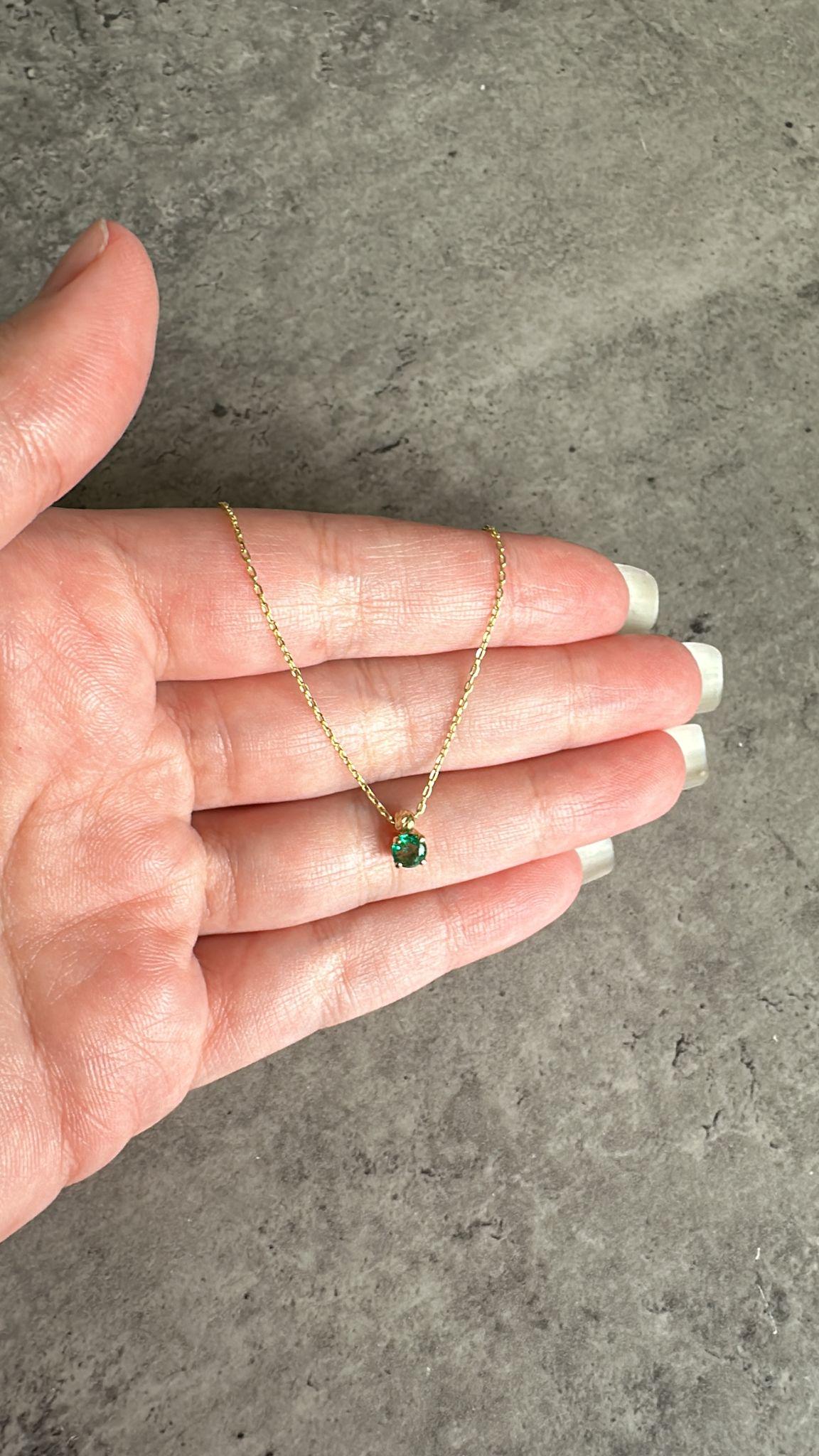 18K Solid Gold Necklace, Real Emerald, Natural Emerald Pendant, Emerald stone, Real Gold, Genuine stones, Necklace, May Xmas Gift