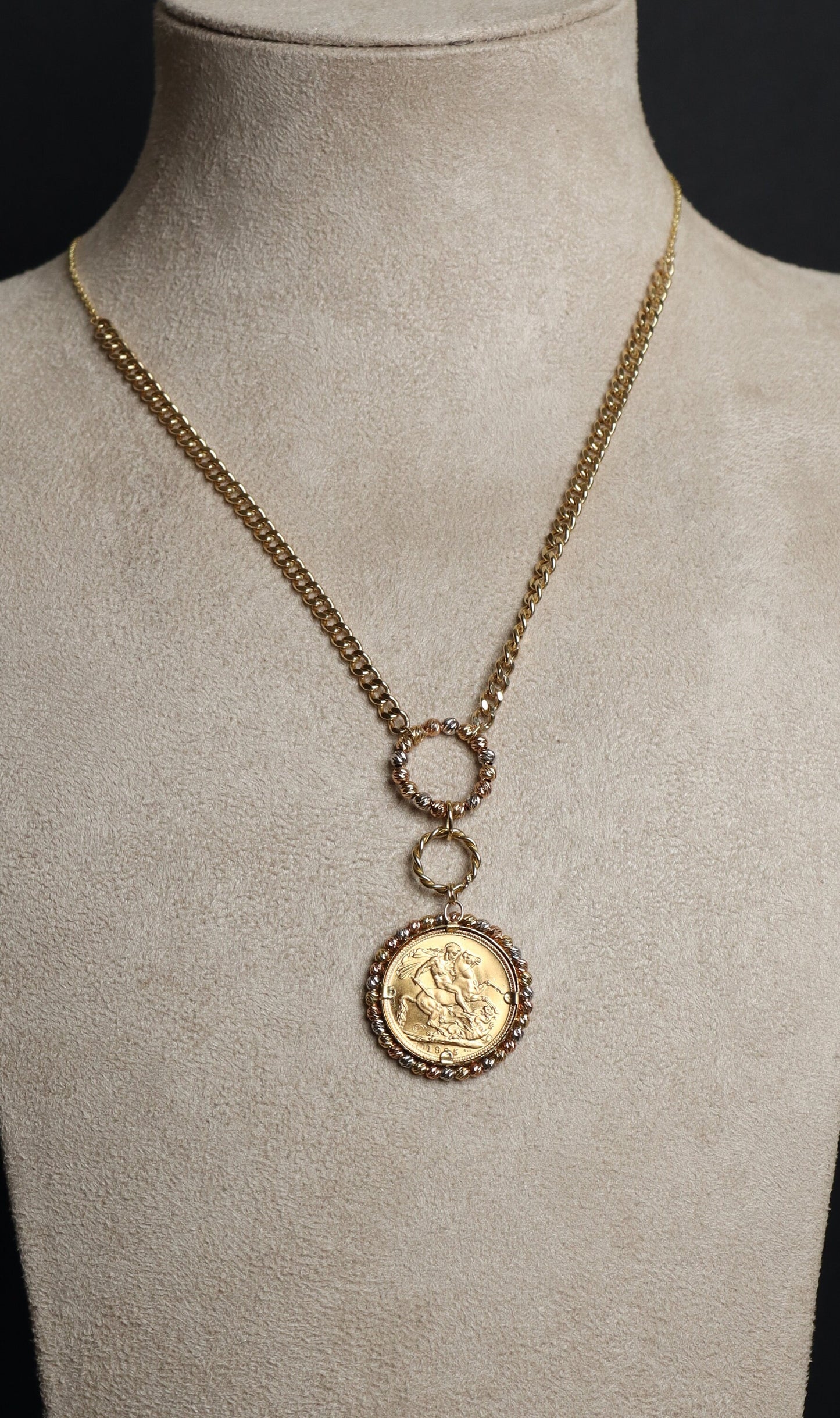 18k Gold Necklace, Gold Coin Pendant, Gold Coin Necklace Charms, 21k Gold Medallion Necklace, Vintage Necklace, Cuban Necklace, Jewelry Gift