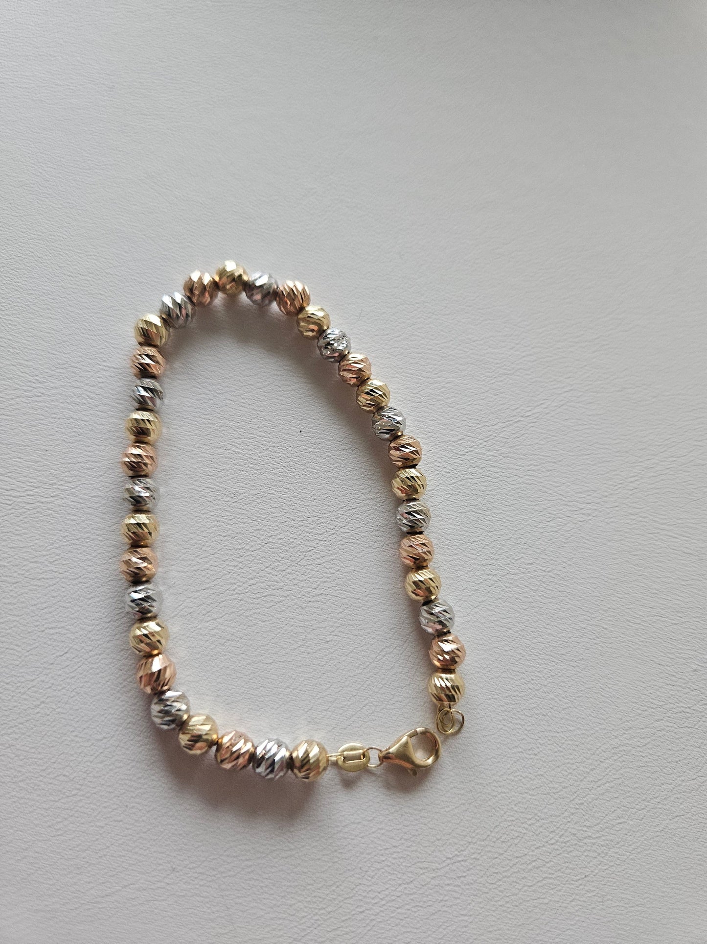 18K real tricolor, rose yellow white gold, gold bracelet, beads chain bracelet, charm minimal simple style, chic gift BD