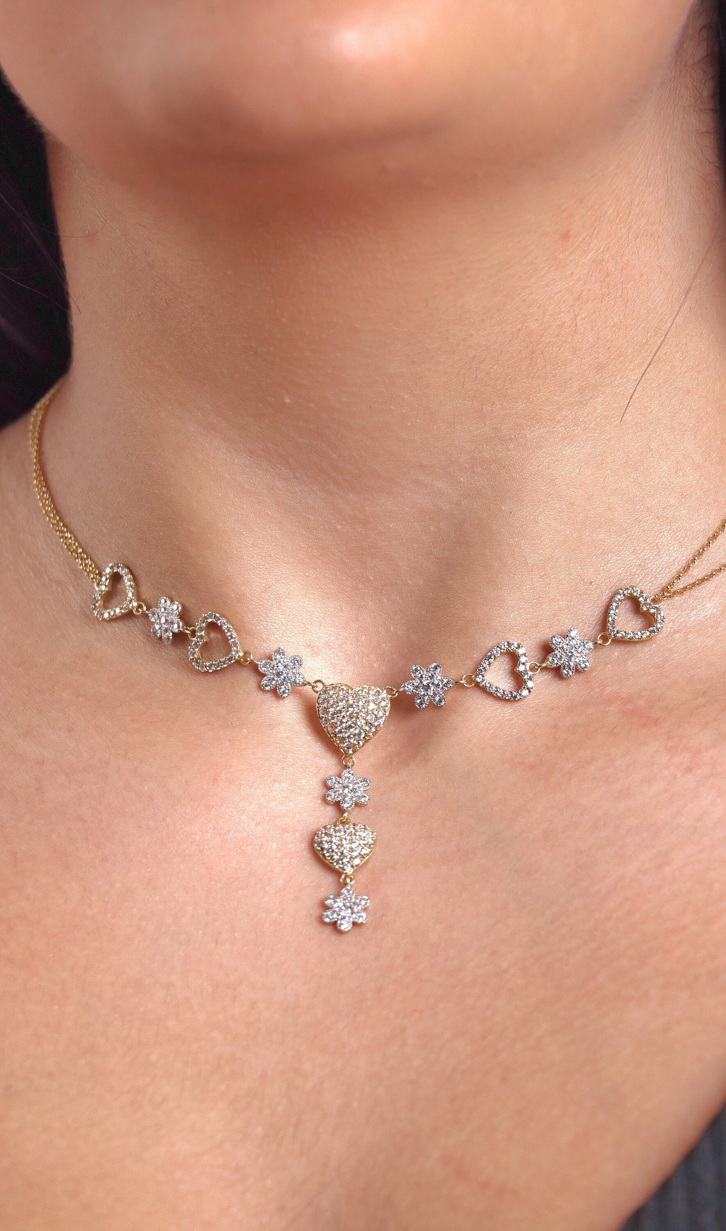 18k Solid Gold Necklace Chain Hearts, Gold necklaces for women, Women's Jewelry, Jewellery Design, Real Gold, Gift for Her