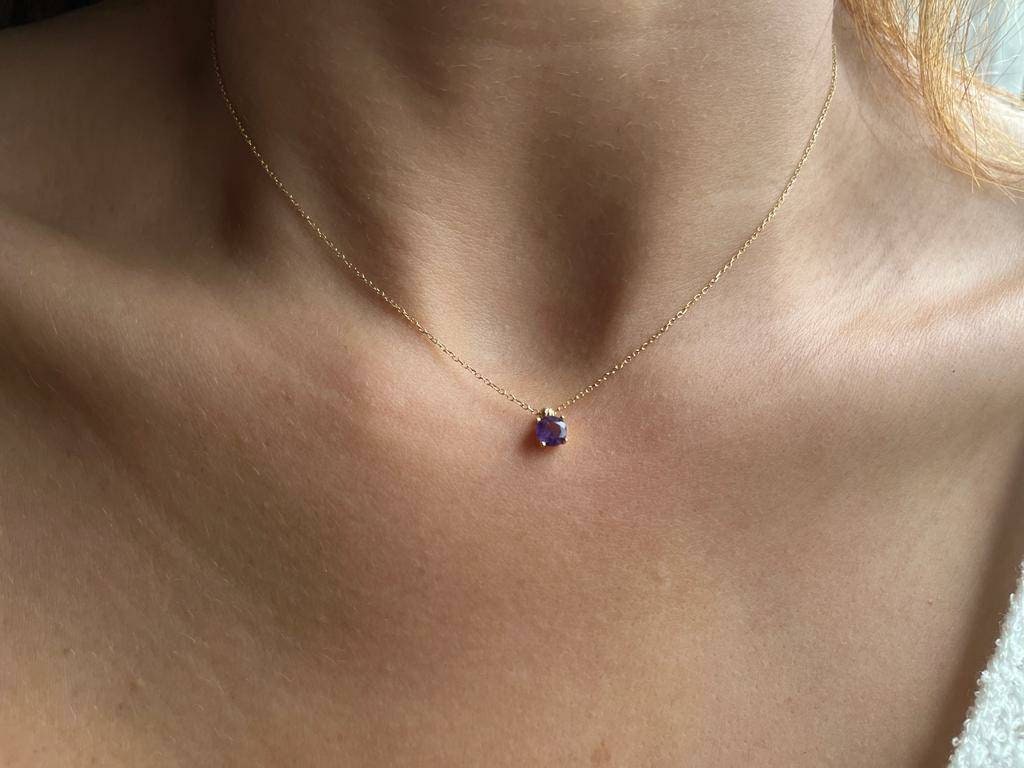 Purple Pendant Women Necklaces, Gold Pendant  Amethyst, 18K Gold Necklace, Pendant February Birthstone Jewelry, Gift for Mother's Day