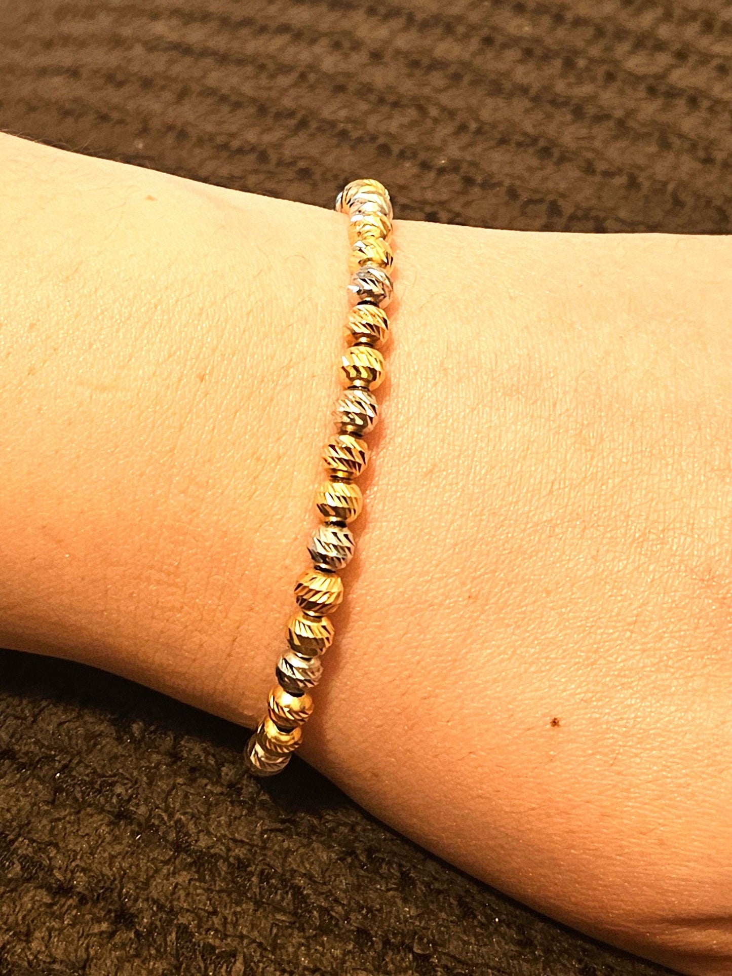 18K real tricolor, rose yellow white gold, gold bracelet, beads chain bracelet, charm minimal simple style, chic gift BD