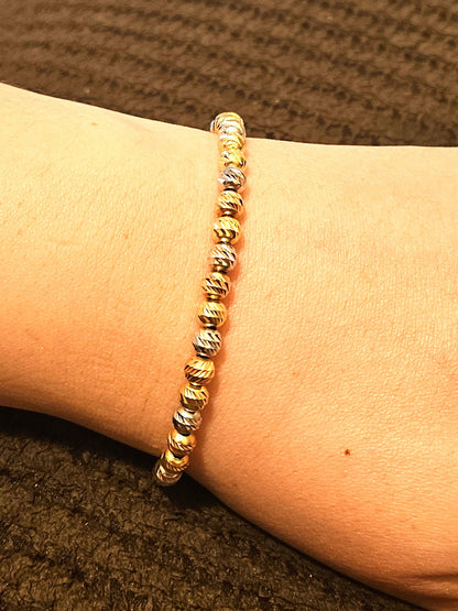 18K real tricolor, rose yellow white gold, gold bracelet, beads chain bracelet, charm minimal simple style, chic gift BD