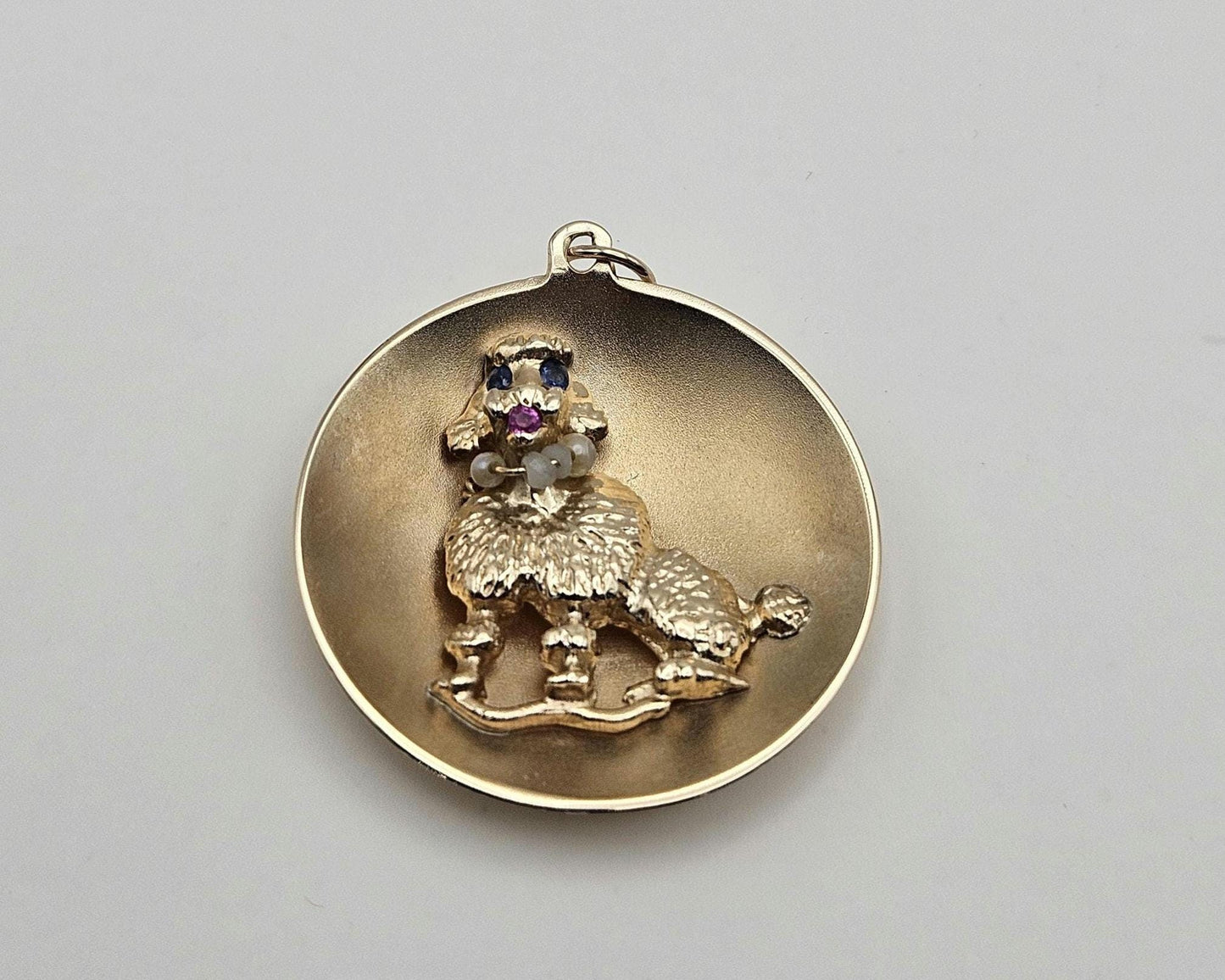 Vintage 14k Gold Poodle Charm Pendant: Ruby, Sapphire, Pearl Necklace