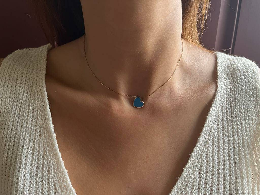 18k Gold Necklaces Blue Gold Heart Pendant, Gold Chain Heart Love Pendant, Jewelry For Womens, Necklace with gold pendant, Gift for her