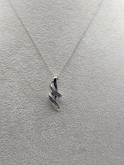 10k Necklace White Gold with Sparkling Intertwined Loop Pendant - White Gold Pendant in 18 inches Necklace - Modern Jewelry Gift for Her