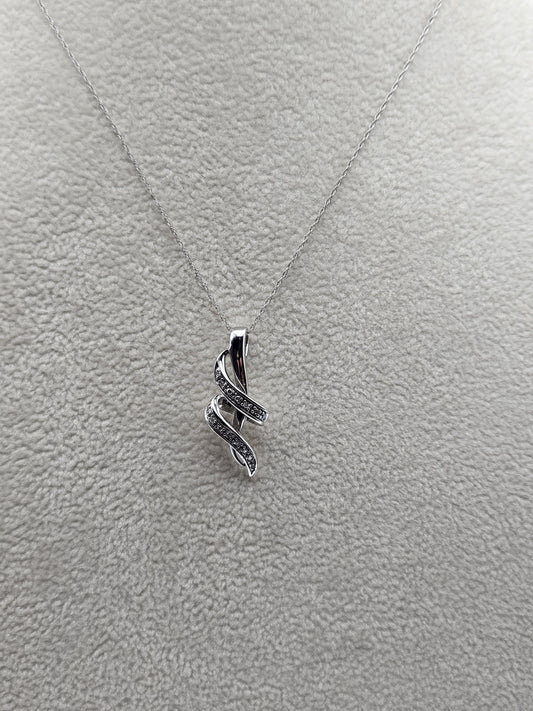 10k Necklace White Gold with Sparkling Intertwined Loop Pendant - White Gold Pendant in 18 inches Necklace - Modern Jewelry Gift for Her