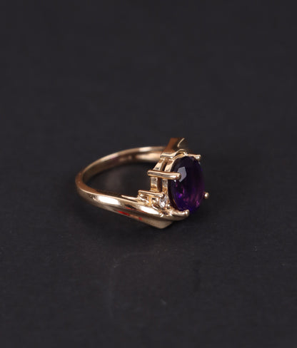 Vintage 14k Gold Ring Purple Amythest Birthstone, Natural diamond, Real Solid Yellow Gold, Perfect Gift for Mother's Day, Gift for her