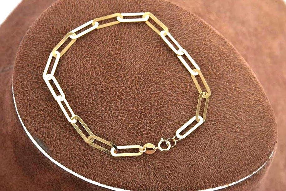 Paperclip Bracelet 18k Solid Gold Chain Bracelet, Dainty Chain, In Trend Chain Bracelet in Gold, Delicate / NOT HOLLOW!, Gift for Her