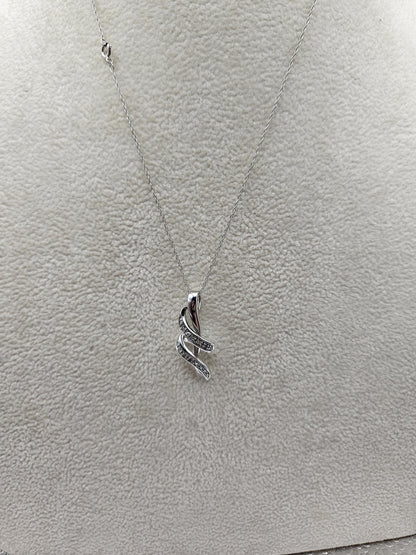 10k Necklace White Gold with Sparkling Intertwined Loop Pendant - White Gold Pendant in 18 inches Necklace - Modern Jewelry Gift for Her