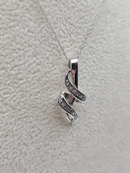 10k Necklace White Gold with Sparkling Intertwined Loop Pendant - White Gold Pendant in 18 inches Necklace - Modern Jewelry Gift for Her