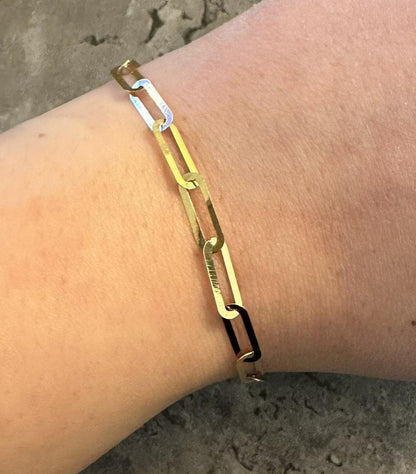 Paperclip Bracelet 18k Solid Gold Chain Bracelet, Dainty Chain, In Trend Chain Bracelet in Gold, Delicate / NOT HOLLOW!, Gift for Her