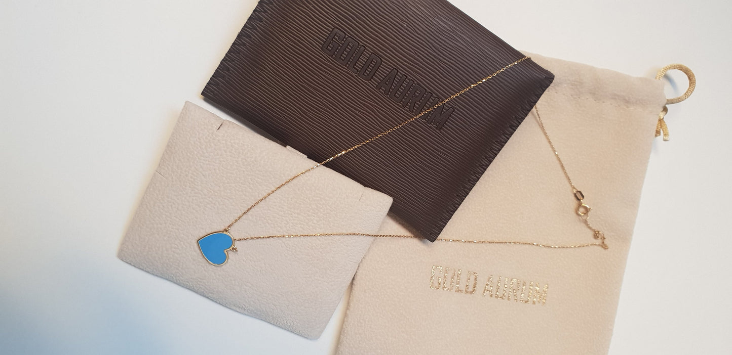 18k Gold Necklaces Blue Gold Heart Pendant, Gold Chain Heart Love Pendant, Jewelry For Womens, Necklace with gold pendant, Gift for her