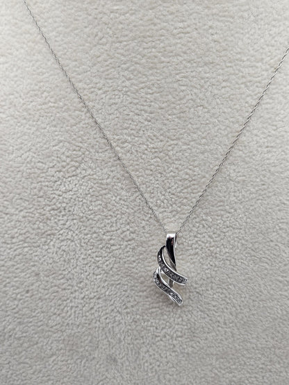 10k Necklace White Gold with Sparkling Intertwined Loop Pendant - White Gold Pendant in 18 inches Necklace - Modern Jewelry Gift for Her