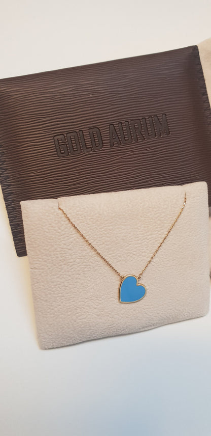 18k Gold Necklaces Blue Gold Heart Pendant, Gold Chain Heart Love Pendant, Jewelry For Womens, Necklace with gold pendant, Gift for her