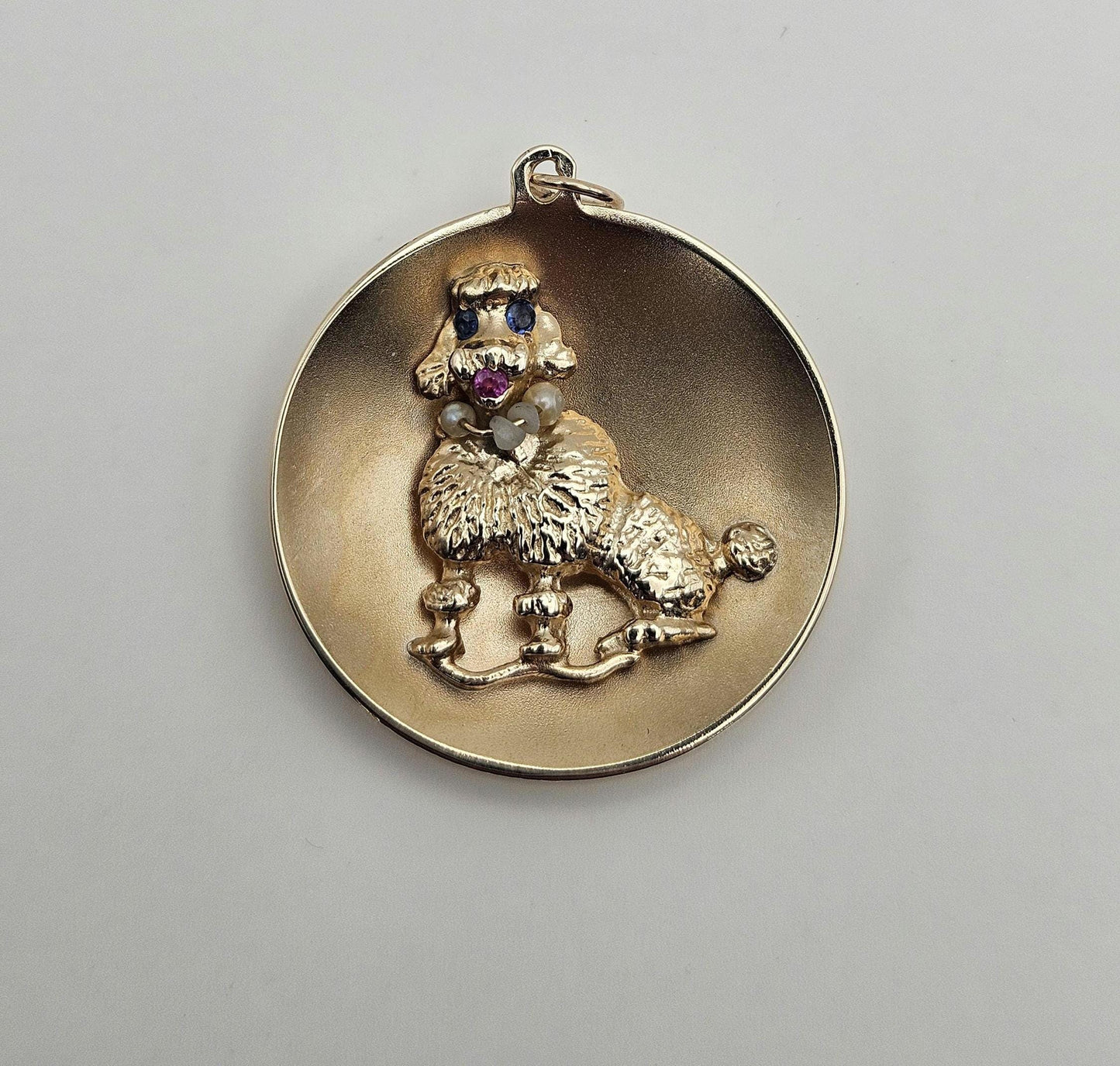 Vintage 14k Gold Poodle Charm Pendant: Ruby, Sapphire, Pearl Necklace