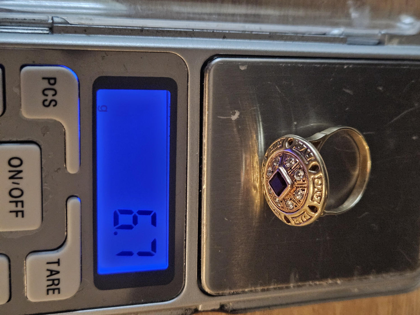 Vintage 14K Gold Ring with Deep Red Center and Clear Accents, Unique Statement Jewelry, Antique Style Cocktail or Engagement Ring, Gift her