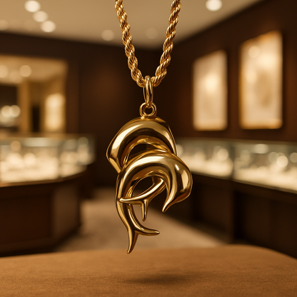 18k Gold Pendant Dolphins, 18k Gold Dolphin Pendant, Gold Pendant Charm, Handmade Jewelry, Solid Gold Pendant, Beach Jewelry, Dolphin Gift