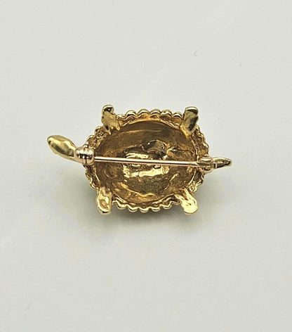 Vintage 18k Gold Turtle Brooch: Blue & Green Enamel Shell