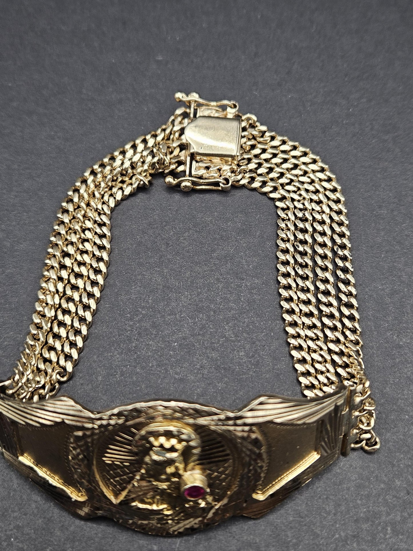 Real 14k Gold Bracelet Solid San barbara 8.75 inches Cuban Link BOX Lock, Pura Oro, 14k Rear Vintage Beautiful Bracelet Natural Ruby stone