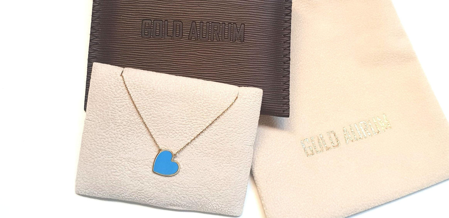 18k Gold Necklaces Blue Gold Heart Pendant, Gold Chain Heart Love Pendant, Jewelry For Womens, Necklace with gold pendant, Gift for her