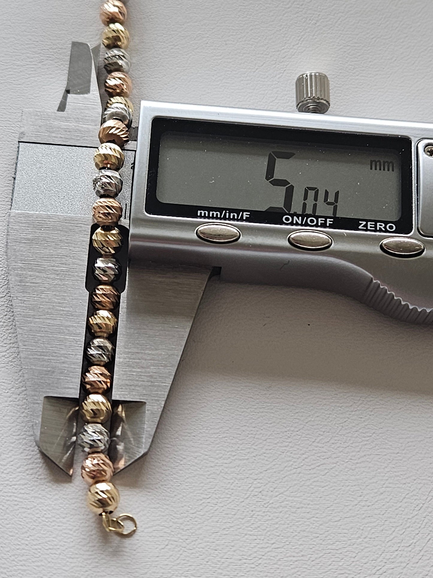 18K real tricolor, rose yellow white gold, gold bracelet, beads chain bracelet, charm minimal simple style, chic gift BD