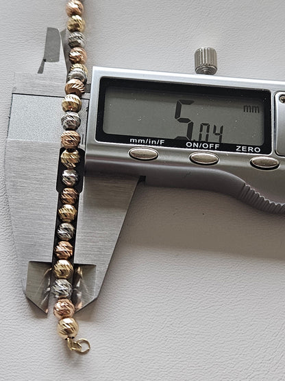 18K real tricolor, rose yellow white gold, gold bracelet, beads chain bracelet, charm minimal simple style, chic gift BD