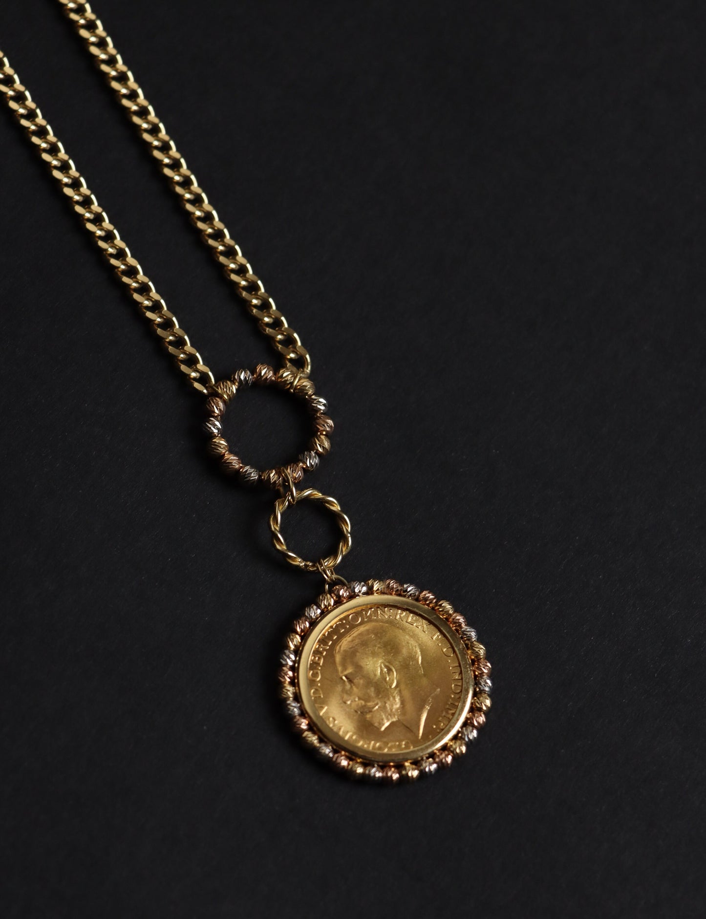 18k Gold Necklace, Gold Coin Pendant, Gold Coin Necklace Charms, 21k Gold Medallion Necklace, Vintage Necklace, Cuban Necklace, Jewelry Gift