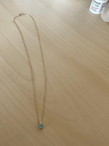 Blue stone Gold Necklace Aquamarine 18k Real Solid Gold , March Birthstone, Aquamarine Round Stone, Gold Chain Necklace, Gift for her