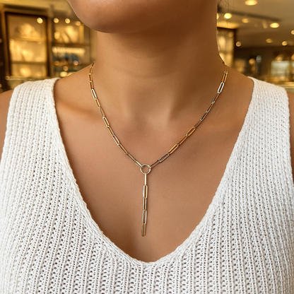 18k Gold Paperclip Necklace, Paperclip Gold Chai, Real Solid Gold , Chain supply, Necklace 18K Shiny Gold Chain Necklace Birthday Gift