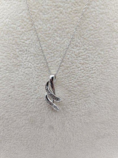 10k Necklace White Gold with Sparkling Intertwined Loop Pendant - White Gold Pendant in 18 inches Necklace - Modern Jewelry Gift for Her
