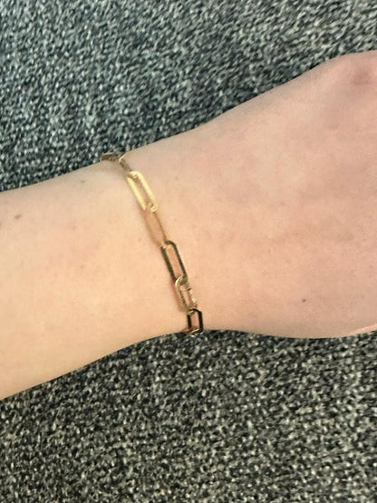 Paperclip Bracelet 18k Solid Gold Chain Bracelet, Dainty Chain, In Trend Chain Bracelet in Gold, Delicate / NOT HOLLOW!, Gift for Her