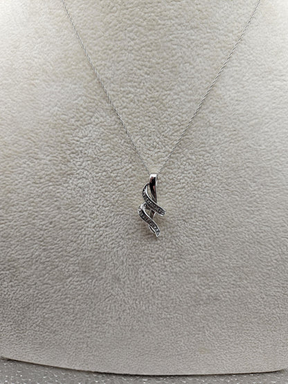 10k Necklace White Gold with Sparkling Intertwined Loop Pendant - White Gold Pendant in 18 inches Necklace - Modern Jewelry Gift for Her