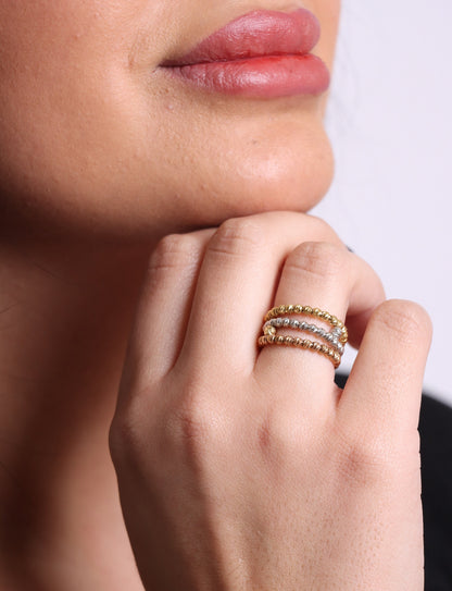 18k Gold Bead Ring tri color yellow white pink, Real Solid Gold Balls, Gold Jewelry Lovers, 18k Bead Ring , Ring For Every Day, Gift for her