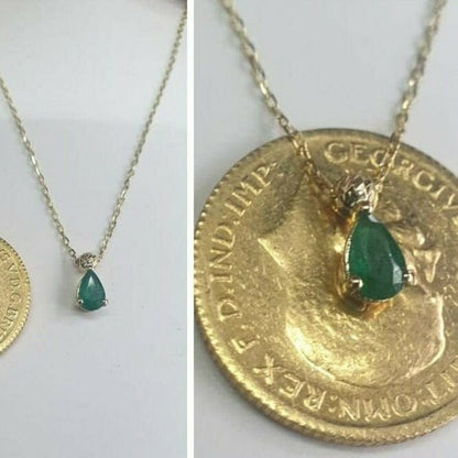 18k Gold Necklace Natural Emerald Pendant, 18K Solid Gold Necklace, Natural Emerald Pendant, Emerald stone, Genuine stones, Gift for her