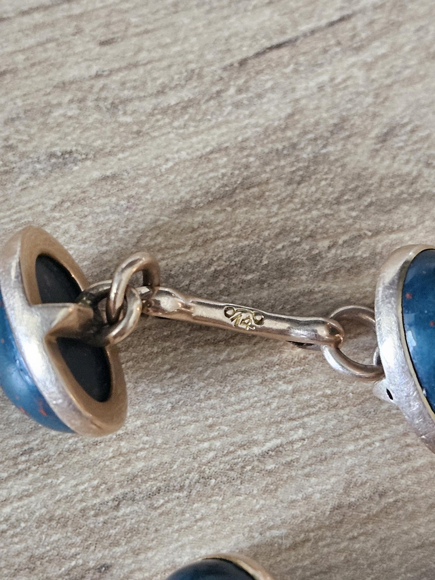 Elegant Vintage Cufflinks in 14K Gold – Green Gemstone with Red Accents, Classic Men's Style, gift for him